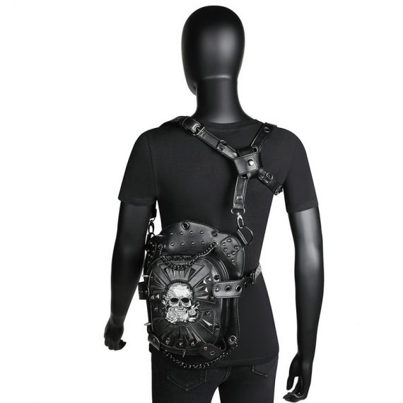 Silver Metal Skull Steampunk Waist Bag