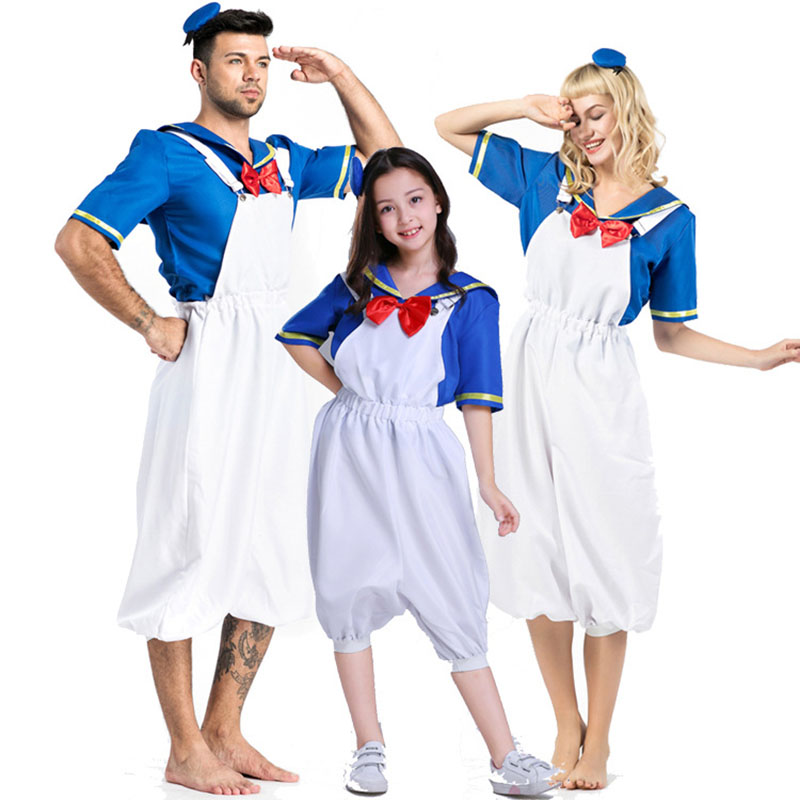 Adult And Kids Donald Duck Cosplay Outfits Family Halloween Costumes 