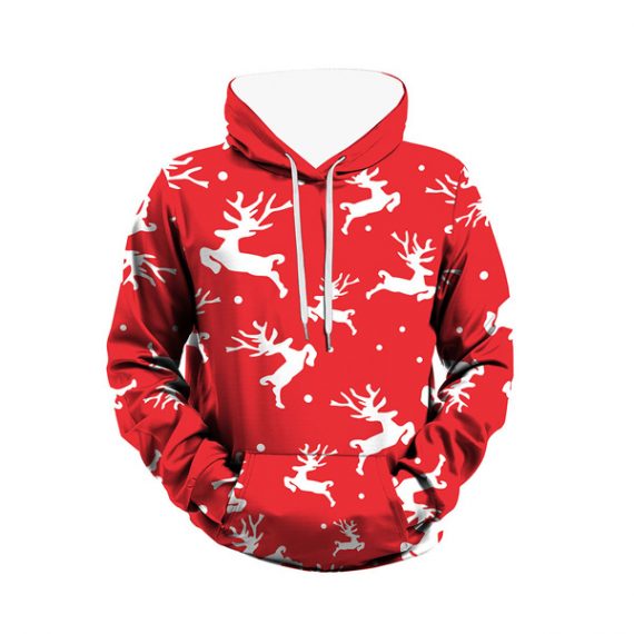 Adult Red Happy Christmas Deer Sweatshirt Hoodie