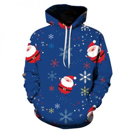 Adult Blue Santa Clause Merry Christmas Hoodie