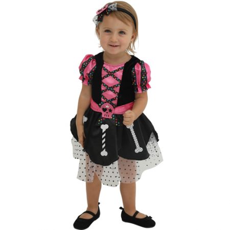 Girl’s Black And Red Skeleton Skull Costume