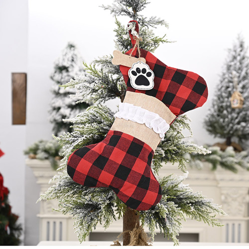 Plaid Dog Bones Christmas Stocking