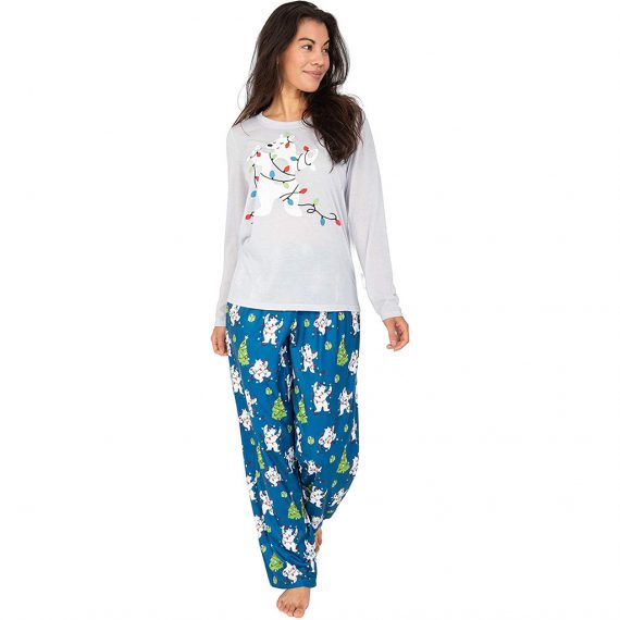 Family Christmas White Polar Bear Pajamas Pjs Green Pants With Top