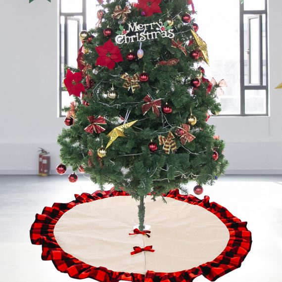 48" Buffalo Plaid Christmas Linen Tree Skirt