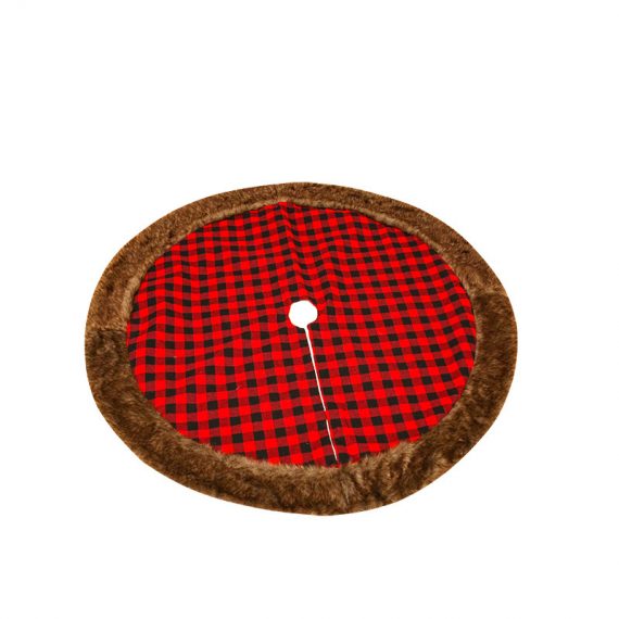 Fluff Buffalo Plaid 48" Red And Black Grid Christmas Tree Skirt