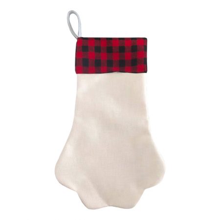 White Plaid Dog Paws Christmas Stocking