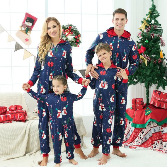 Green And Blue Hooded Family Christmas Pajamas