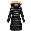 Women Jacket Black Red And Blue Puffer Coat Faux Fur Hooded Long Sleeves Quilted Jacket For Winter