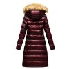 Women Jacket Black Red And Blue Puffer Coat Faux Fur Hooded Long Sleeves Quilted Jacket For Winter