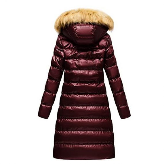 Women Jacket Black Red And Blue Puffer Coat Faux Fur Hooded Long Sleeves Quilted Jacket For Winter