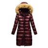 Women Jacket Black Red And Blue Puffer Coat Faux Fur Hooded Long Sleeves Quilted Jacket For Winter