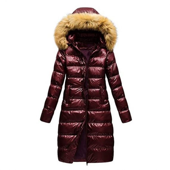 Women Jacket Black Red And Blue Puffer Coat Faux Fur Hooded Long Sleeves Quilted Jacket For Winter
