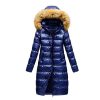 Women Jacket Black Red And Blue Puffer Coat Faux Fur Hooded Long Sleeves Quilted Jacket For Winter