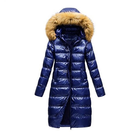 Women Jacket Black Red And Blue Puffer Coat Faux Fur Hooded Long Sleeves Quilted Jacket For Winter