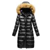 Women Jacket Black Red And Blue Puffer Coat Faux Fur Hooded Long Sleeves Quilted Jacket For Winter