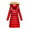 Women Jacket Black Red And Blue Puffer Coat Faux Fur Hooded Long Sleeves Quilted Jacket For Winter