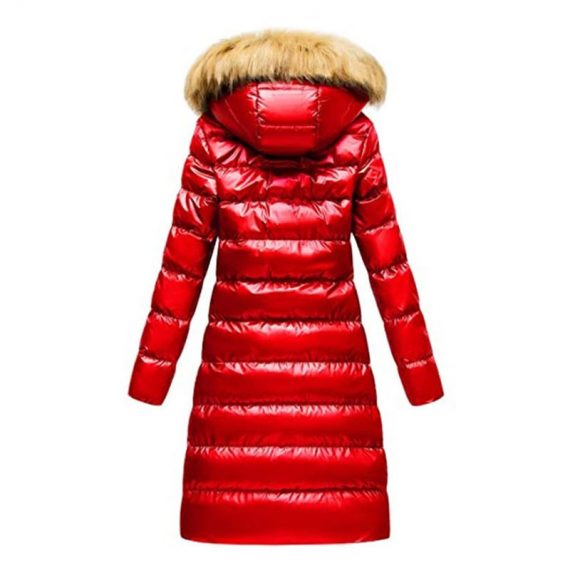 Women Jacket Black Red And Blue Puffer Coat Faux Fur Hooded Long Sleeves Quilted Jacket For Winter