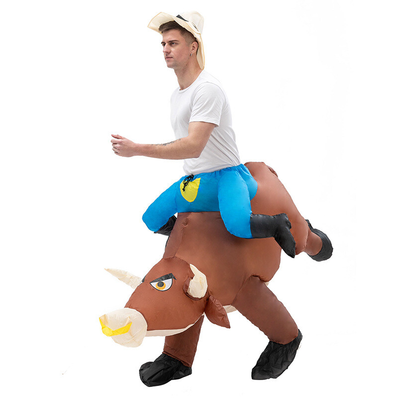 Funny Bull Riders Riding Bull Inflatable Costume For Adults - MYanimec
