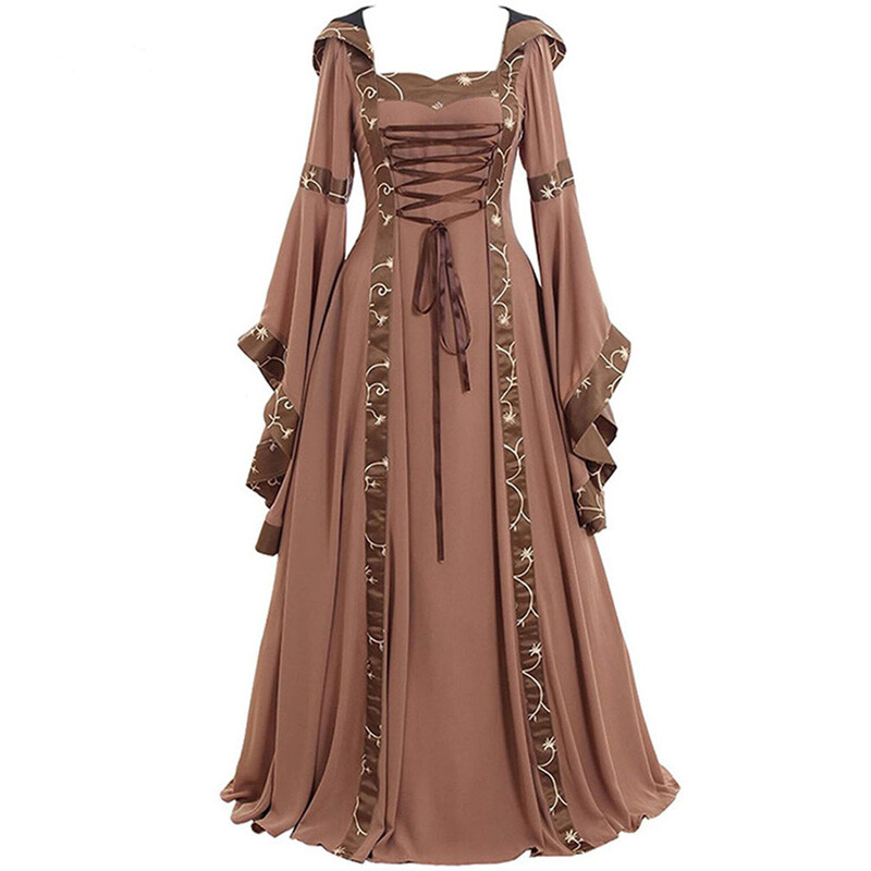 Women Brown Medieval Costume Dress - MYanimec