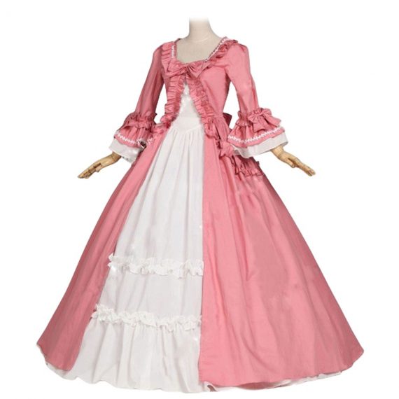 Gothic Pink and White Poplin Long Sleeves One-Piece Victorian Costume Dress
