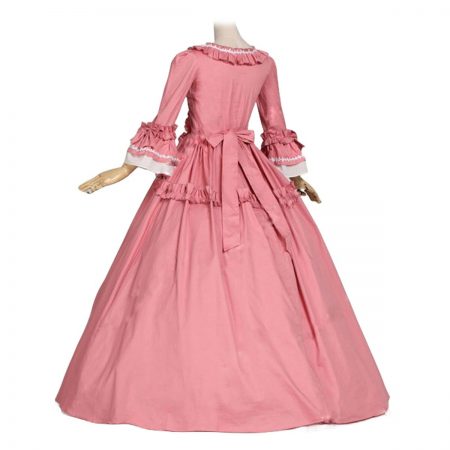 gothic pink and white poplin long sleeves one piece victorian costume dress