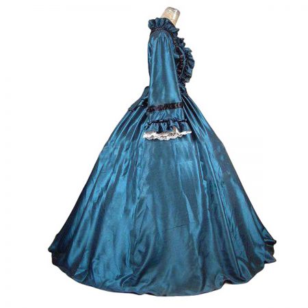 gothic pink and white poplin long sleeves one piece victorian costume dress