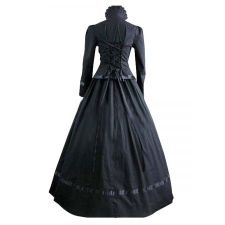 gothic pink and white poplin long sleeves one piece victorian costume dress