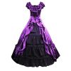 Women's Purple Satin Ruffle Short Sleeves Victorian Costume