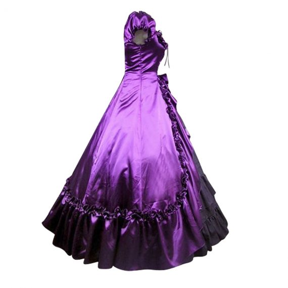 Women's Purple Satin Ruffle Short Sleeves Victorian Costume