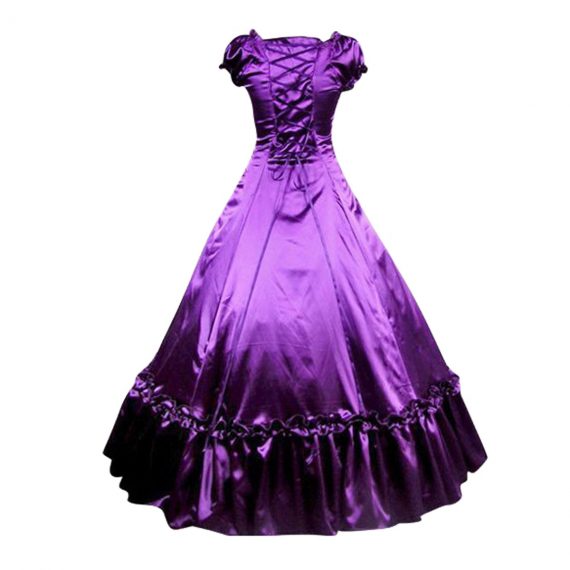 Women's Purple Satin Ruffle Short Sleeves Victorian Costume