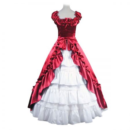 Victorian Satin Short Sleeves Ruffle Costume For Women