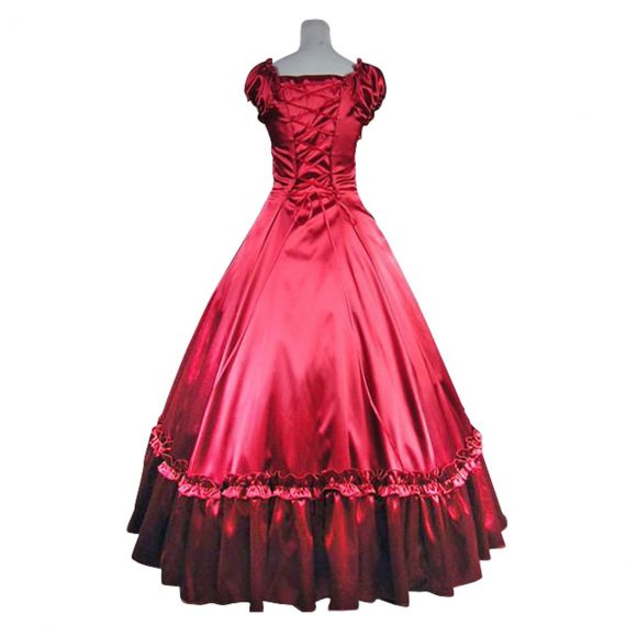 Victorian Satin Short Sleeves Ruffle Costume For Women