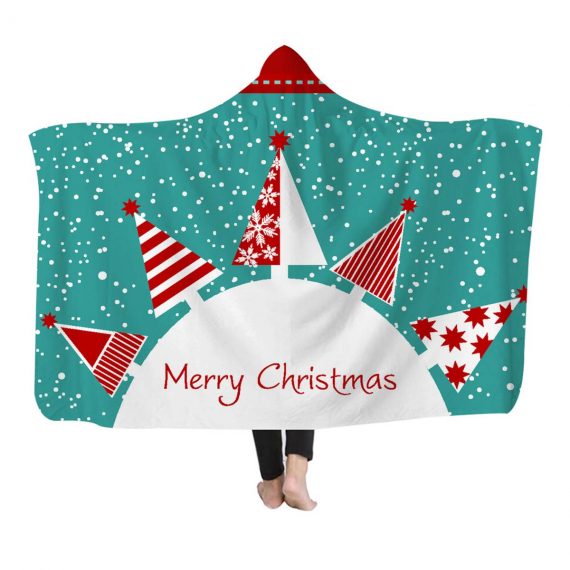 Christmas Tree Printed Hooded Blanket