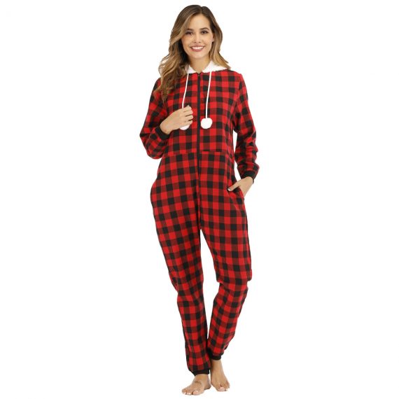 Womens Plaid Christmas Pajamas Jumpsuit