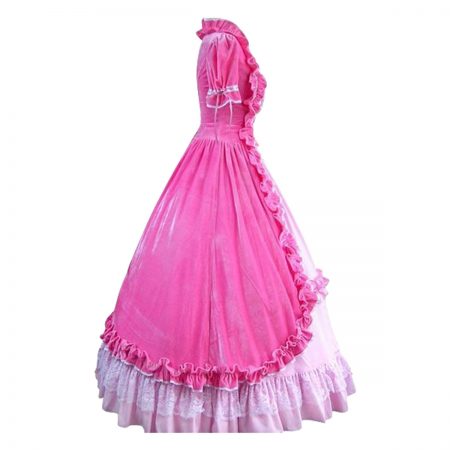 gothic pink and white poplin long sleeves one piece victorian costume dress