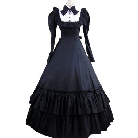 Women's Black Long Sleeves Victorian Era Clothing Retro Costume