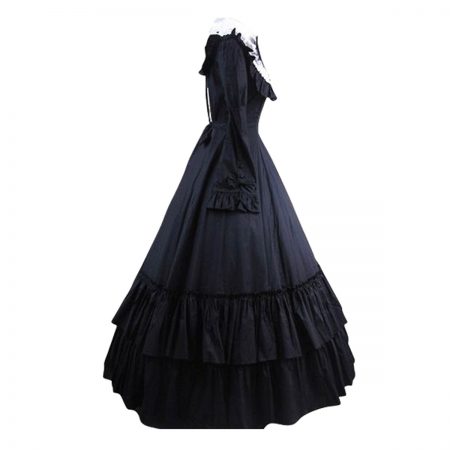 gothic pink and white poplin long sleeves one piece victorian costume dress