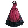 Women's Dark Red Cotton Ruffle Short Sleeves Victorian Halloween Costume