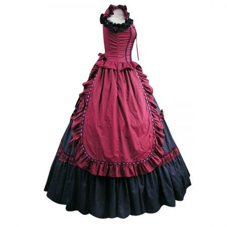 gothic pink and white poplin long sleeves one piece victorian costume dress