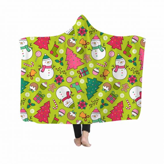 Kids Green Christmas Wearable Hooded Blanket