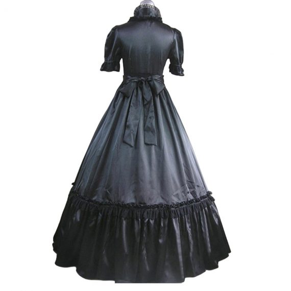 Victorian Black Lace Up Layered Ruffles Half Sleeve Retro Costumes Halloween