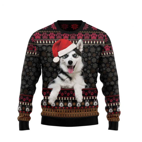 Black Cute Dog Christmas Ugly Sweaters For Mens