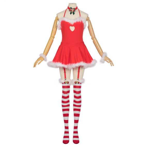 Cute Christmas Costume Female Red Party Dress Set