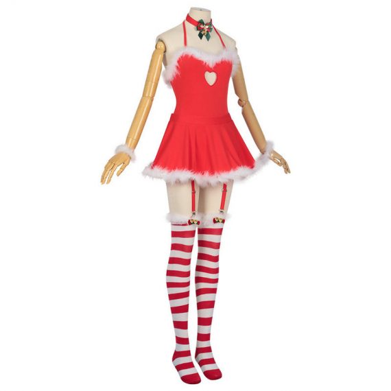 Cute Christmas Costume Female Red Party Dress Set